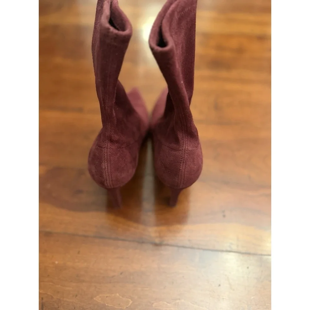 Stuart Weitzman Rapture Suede Sock Boots Burgundy Ankle Booties Size 5M Spain
